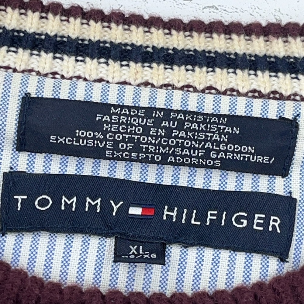 Tommy Hilfiger Sweater Men XL Maroon Heavy Knit Crewneck Pullover Ribbed Grandpa - Picture 4 of 8